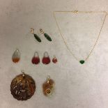 Collection of Jade and hardstone items, to include a pair of Spinach jade earrings, a pierced and