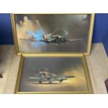 Pair of military aeroplane prints, framed, as found