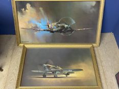 Pair of military aeroplane prints, framed, as found