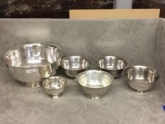 Set of reproduction sterling silver and white metal Paul Revere repro bowls, by Webb, and one