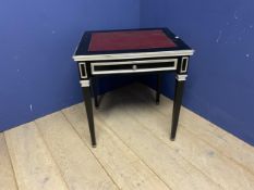 A black and gilt decorated square occasional table, with inset red leather top, ex De Gaunay show