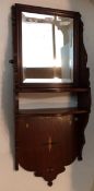 Edwardian mahogany inlaid bevelled glass plate mirror shelf unit