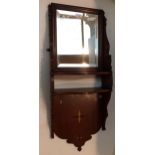 Edwardian mahogany inlaid bevelled glass plate mirror shelf unit