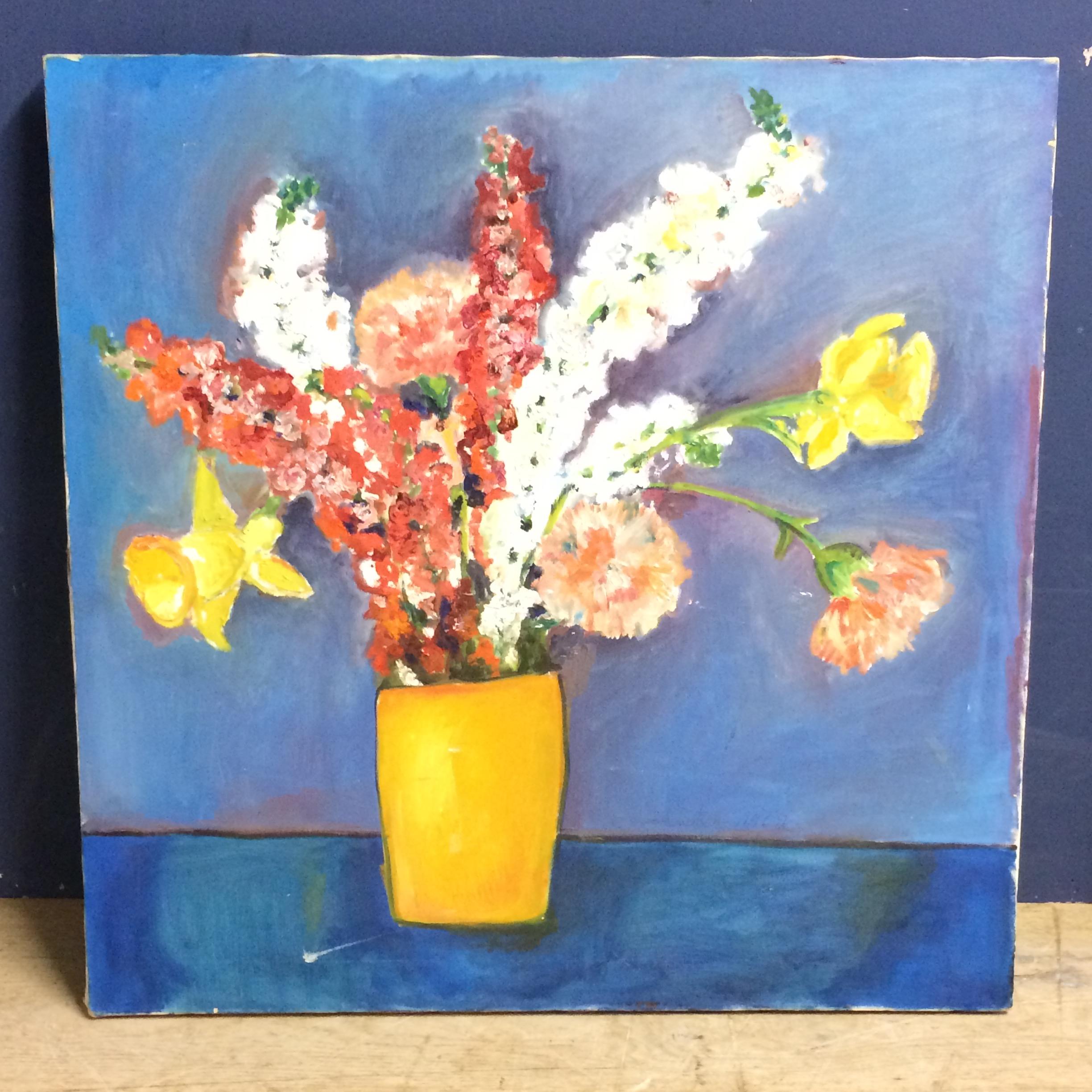 "Flowers" after Picasso, contemporary oil on canvas, 63 cm x 66 cm, unframed, unsigned - Image 2 of 8