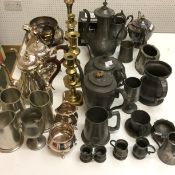 Sterling silver trumpet vase and a large collection of silver plated and pewter ware, 2 pairs of