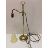 Single Brass desk lamp and glass shade, adjustable, 55cm H
