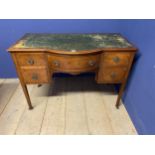 Edwardian inlaid writing desk, with square legs to castors, worn green leather top, 79cmH x 115cm