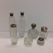 Quantity of sterling silver lidded and white metal dressing table items (3 rounded top ones are