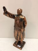Brass coloured statue of an elder, probably Chairman Mao, 42cm H