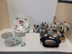 Quantity of china to include figurines, plates, Spode, bisque porcelain etc, much wear