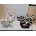 Quantity of china to include figurines, plates, Spode, bisque porcelain etc, much wear