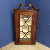 Victorian astragal glazed hanging wall cabinet, with key, and cream painted shelves 121.5h x 69w x