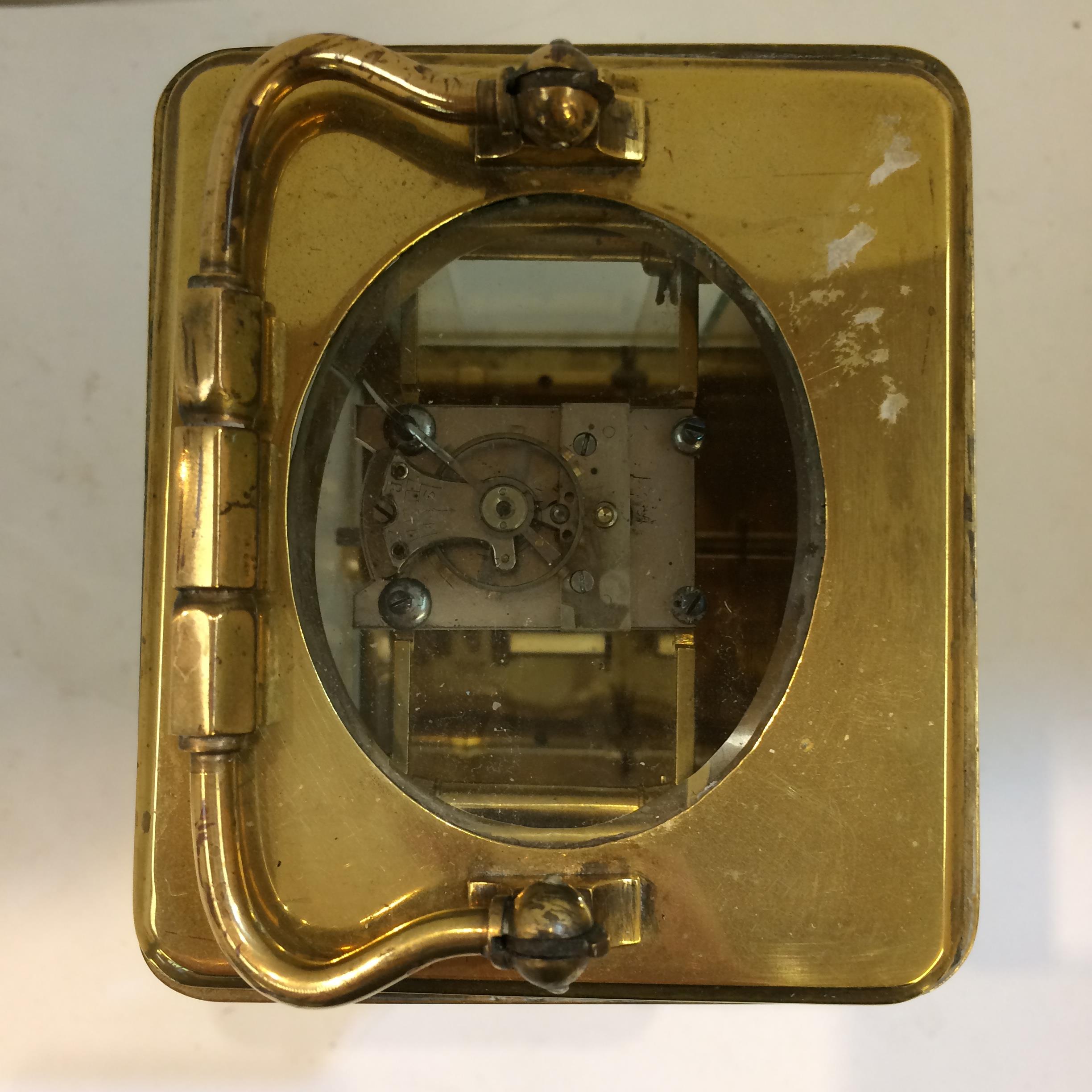 French gilt brass carriage clock with 4 bevelled glass panes with key - Image 5 of 5
