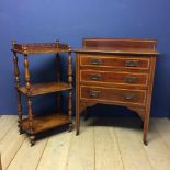 Edwardian 3 drawer chest with string inlay decoration raised on tapering square legs, 107cm H x 84cm