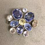Unmarked white metal sapphire and fancy sapphire brooch 9.7g