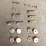 Collection of unmarked yellow metal and mother of pearl cufflinks and dress studs, 18g