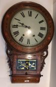 Victorian mahogany inlaid drop head wall clock , with a chain movement, 70cm H x 42cm W