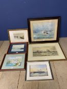 Quantity of naval and shipping scapes, to include a framed and glazed watercolour, shipping schene