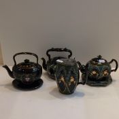 Jewel wared teapot and stand with matching hot water jug, with pewter lid, and 2 other jewelled work
