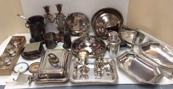 A quantity of Silver plated items and other items, to include chaffing dishes, soup ladles, cream