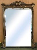 A good Georgian C19th mirror, gilt and ebonised carved frame, with central scallop shell arched