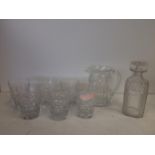 Glassware of jug decanter and six glasses