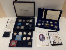 2 cases of coins, Royal Mint Millennium cased presentation coinage "Westminster" and various