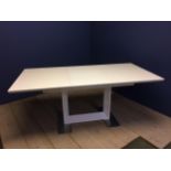 Contemporary white table, and chrome base (1 central leaf) 181L x 90w x 75h cm