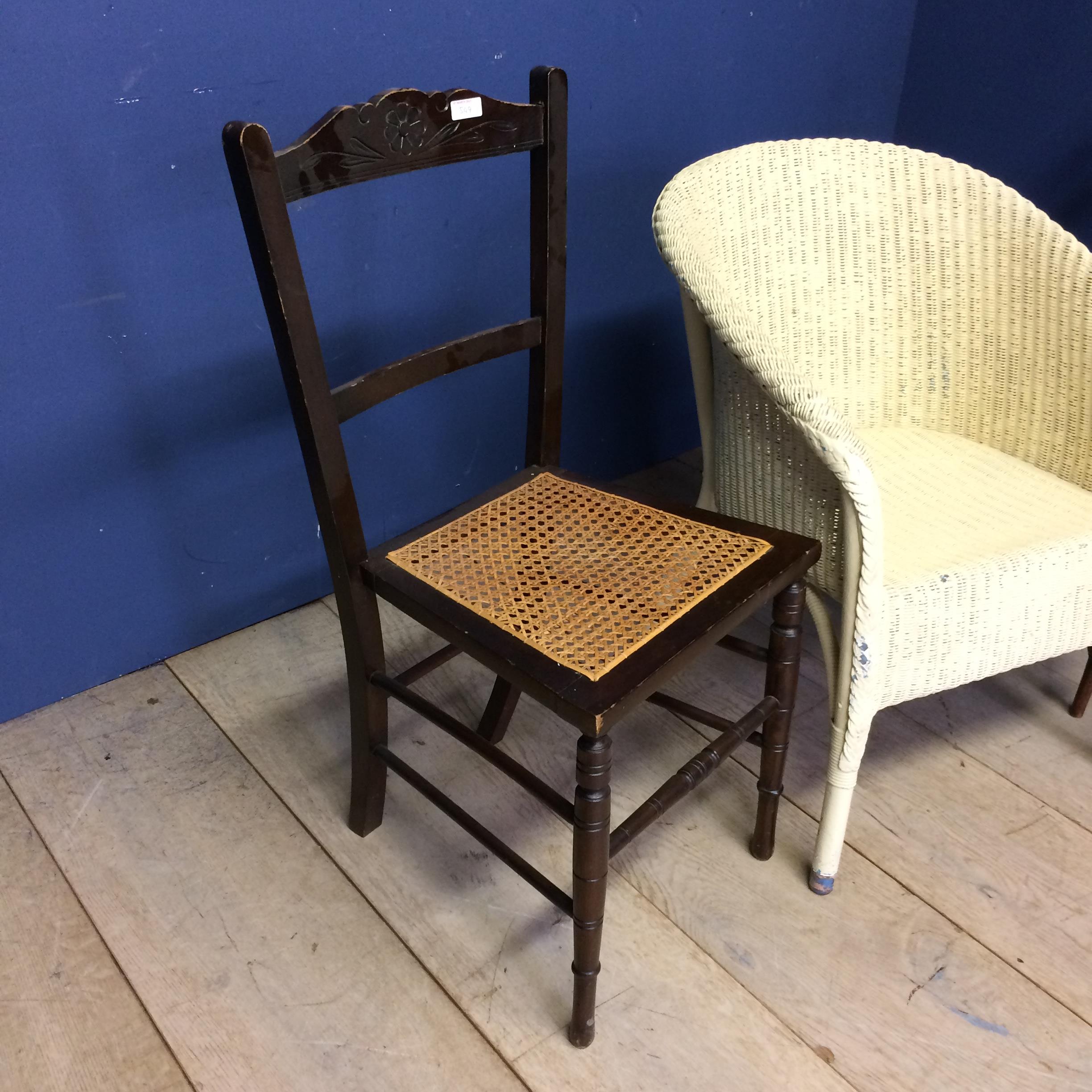 Lloyd loom style cream painted chair, a bergère seat bedroom chair and one another - Image 4 of 4