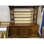 C17th style oak breakfront dresser, with geometric carved panel cupboard doors, together with oak