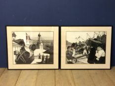 K Clarke, Two Sgraffito Works of Art, Dragon Boat Festival and Budhist Temple, Signed and dated c