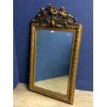 Rectangular carved gilt wood wall mirror with Gesso pediment (C20th mirror and old gesso), 125 x