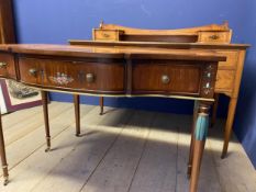 Edwardian light coloured burr style dressing table, with 5 drawers; and a small 3 drawer writing