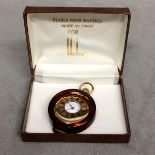 18ct gold half hunter ladies pocket watch, enamel face with engraved back, 36.7g