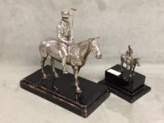 Sterling silver model of a seated polo player on a polo pony, with Sterling silver polo mallett,