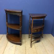 Mahogany corner wash stand, and another 2 tiered corner table 91h x 71w x 50d cm; 80h x 72w x 51 d