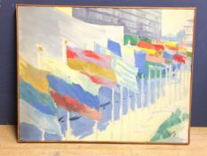 Arthur Getz, oil on canvas, " United Nations HQ", 1969, 66 cm x 68 cm
