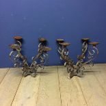 Pair of French antique church candelabras, possibly late C19th, wrought iron