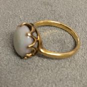 Unmarked yellow metal and Australian opal dress ring 2.8g size I