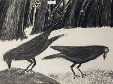 Nancy Aldwin, circa 1990, framed and glazed black and white Study "crows", indistinctly signed and