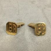 Pair of 14ct gold Gentleman's cufflinks, 12.4g Hexagonal fonts with engraved decoration