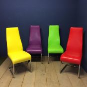 Set of 4 multi coloured contemporary chairs, with chrome legs