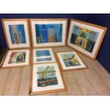 Contemporary light framed and glazed abstract pictures, after Anita Ford (7 total, one missing