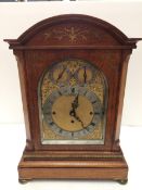 A large square framed oak and brass inlaid bracket clock, E White, 20 Cockspur Street, London, brass