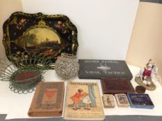 A quantity of various vintage cards and games, wee images and decorative trays etc