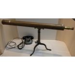 Brass table top telescope, possibly 3 drawer, on an original tripod stand, unmarked, and a vintage