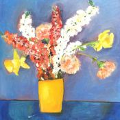 "Flowers" after Picasso, contemporary oil on canvas, 63 cm x 66 cm, unframed, unsigned