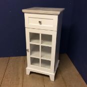 Marble topped glazed and white painted side cabinet 83h x 33 x 38cm