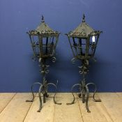 Pair Antique wrought iron pier gate post lanterns