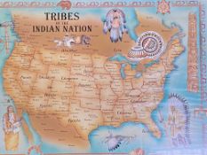 Vintage framed and glazed Native Tribes on the Indian Nation Map image 44cm x 60cm